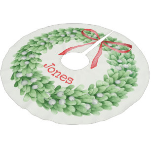 Falda Para El Árbol De Navidad De Poliéster Monograma de nombre de corona de acuarela Navidad