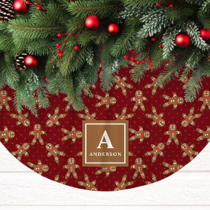 Falda Para El Árbol De Navidad De Poliéster Monograma del hombre de jengibre rojo Navidades