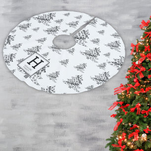 Falda Para El Árbol De Navidad De Poliéster Monograma del patrón del doodle de los árboles de