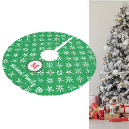 Falda Para El Árbol De Navidad De Poliéster Monograma escribió su nombre Copos de nieve verdes