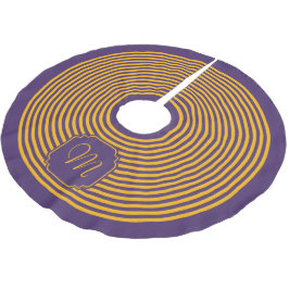 Falda Para El Árbol De Navidad De Poliéster Monograma Morado y Amarillo a Rayas