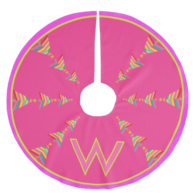 Falda Para El Árbol De Navidad De Poliéster Monograma Navidades rosados Banda Arcoiris geométr (Anverso)