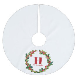 Falda Para El Árbol De Navidad De Poliéster Monograma personalizado Holly Wreath navidades