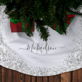 Falda Para El Árbol De Navidad De Poliéster Monograma Purpurina plateado Girly Glam