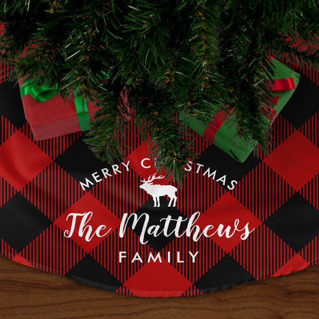 Falda Para El Árbol De Navidad De Poliéster Monograma Rústico Red Buffalo Check Reindeer (Subido por el creador)