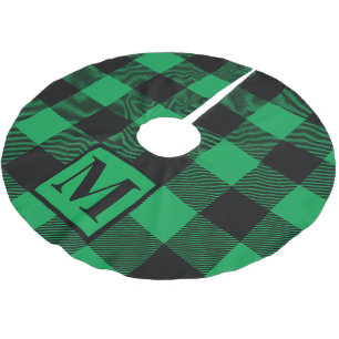 Falda Para El Árbol De Navidad De Poliéster Monograma Verde y Negro Tapado de búfalo