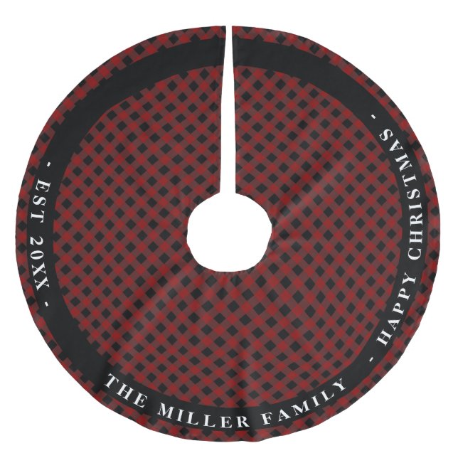 Falda Para El Árbol De Navidad De Poliéster Monogramo rústico personalizado de Red Plaid (Anverso)