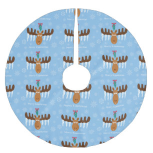 Falda Para El Árbol De Navidad De Poliéster Moosehead_Icicle Antlers_Mistletoe_Merry Kissmoose