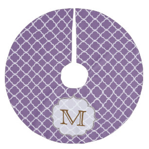 Falda Para El Árbol De Navidad De Poliéster Morado de cuarterfoil Monograma de árbol inicial
