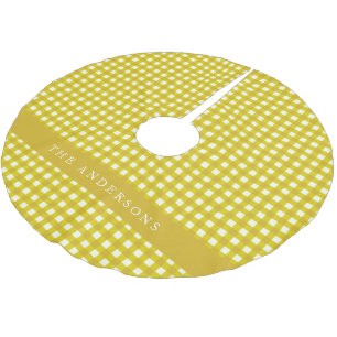 Falda Para El Árbol De Navidad De Poliéster Mostaza Amarillo Vintage Cuadros Gingham Personali