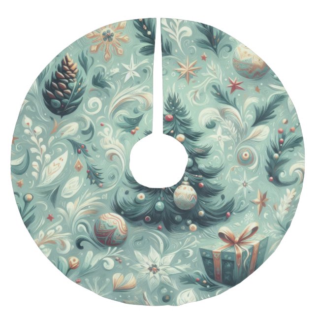 Falda Para El Árbol De Navidad De Poliéster Motif Holiday Whimsy Green Navidades (Anverso)