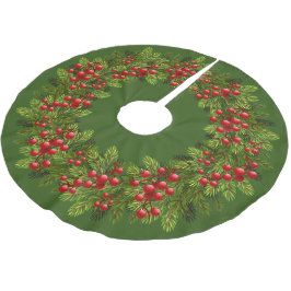Falda Para El Árbol De Navidad De Poliéster Motivo de Agujas de Pino Verdes y Bayas de Acebo R