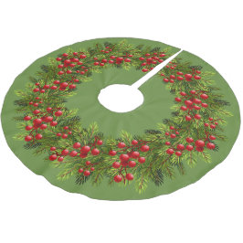 Falda Para El Árbol De Navidad De Poliéster Motivo de Agujas de Pino Verdes y Bayas Rojas de A