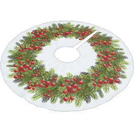 Falda Para El Árbol De Navidad De Poliéster Motivo de corona de agujas de pino verdes y bayas