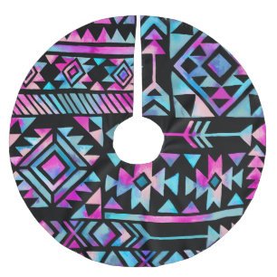 Falda Para El Árbol De Navidad De Poliéster Motivos tribales acuarelas, tapicería étnica.