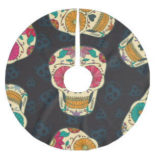Falda Para El Árbol De Navidad De Poliéster Muertos Skulls: Elegancia vintage sin foco.
