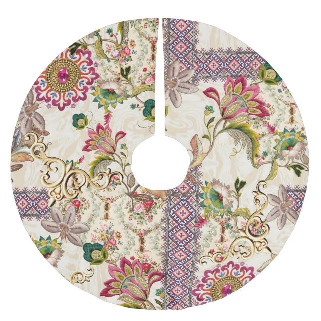 Falda Para El Árbol De Navidad De Poliéster Mughal Floral Paisley (Anverso)