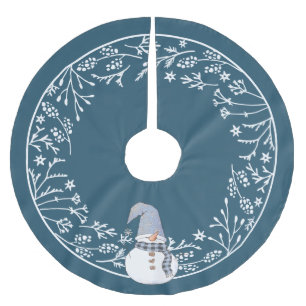 Falda Para El Árbol De Navidad De Poliéster Muñeco de nieve lindo con diseño botánico blanco s
