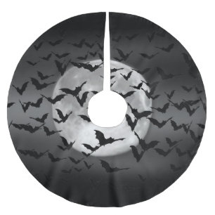 Falda Para El Árbol De Navidad De Poliéster Murciélagos voladores de Halloween y una luna llen
