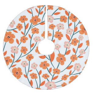 Falda Para El Árbol De Navidad De Poliéster Naranja floral Pastel blanco sin soldadura