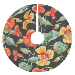 Falda Para El Árbol De Navidad De Poliéster Naranja Nasturtium: Patrón de color de agua oscuro