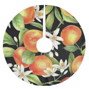 Falda Para El Árbol De Navidad De Poliéster Naranjas de mano desatada: Ilustracion floral.