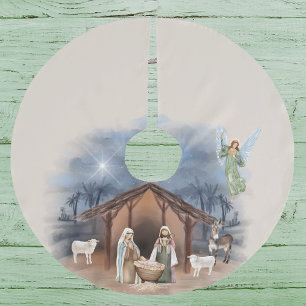 Falda Para El Árbol De Navidad De Poliéster Natividad Acuarela Pesebre Niño Jesús