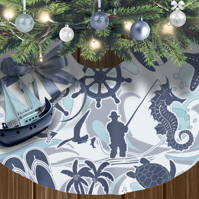 Falda Para El Árbol De Navidad De Poliéster Nautical Beach Pattern Navy ID839 (Subido por el creador)