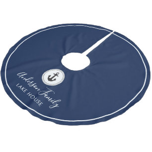 Falda Para El Árbol De Navidad De Poliéster Nautical Rope Anchor Dark Blue Family Lake House