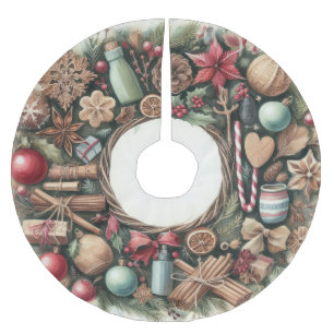 Falda Para El Árbol De Navidad De Poliéster Navidad campestre rústica acuarela festiva
