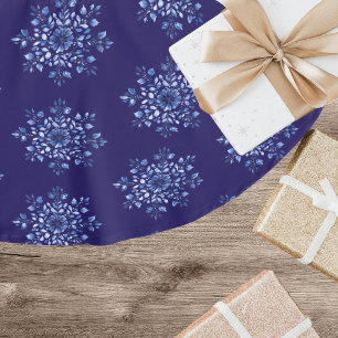 Falda Para El Árbol De Navidad De Poliéster Navidad Copo de Nieve Azul Marino