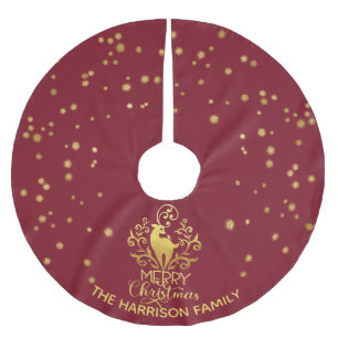 Falda Para El Árbol De Navidad De Poliéster Navidad de los venados de oro rojos