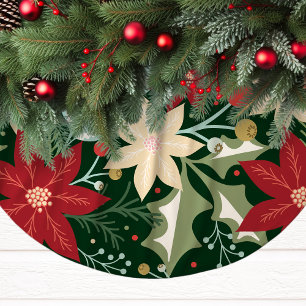 Falda Para El Árbol De Navidad De Poliéster Navidad Festiva con Poinsettia y Acebo