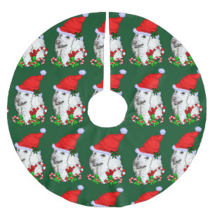Falda Para El Árbol De Navidad De Poliéster Navidad lindo del caniche de Santa