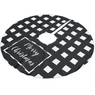 Falda Para El Árbol De Navidad De Poliéster Navidad Moderna a Cuadros en Blanco y Negro