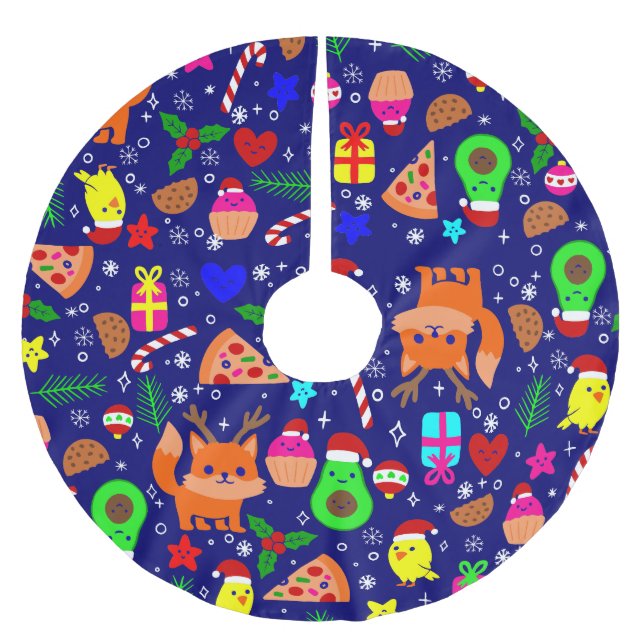 Falda Para El Árbol De Navidad De Poliéster navidad pizza pollo avocado azul (Anverso)