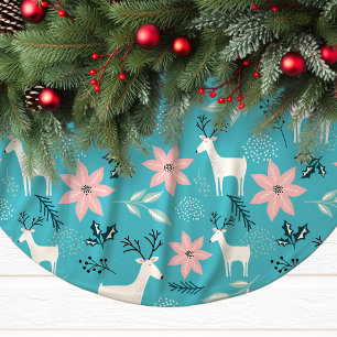 Falda Para El Árbol De Navidad De Poliéster Navidad Renos y Poinsettias Caprichosos