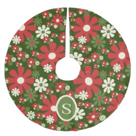 Falda Para El Árbol De Navidad De Poliéster Navidad Retro Floral con Iniciales 60s 70s