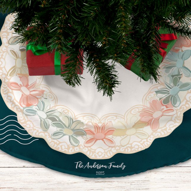 Falda Para El Árbol De Navidad De Poliéster Navidad Rosa Verde Retro (Subido por el creador)