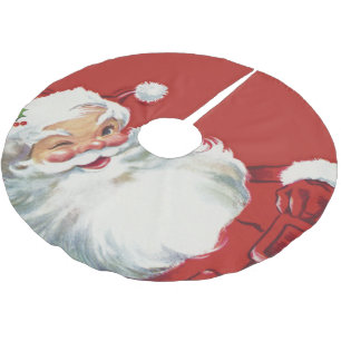 Falda Para El Árbol De Navidad De Poliéster Navidad Vintage, Alegre Santa Claus Guiñando
