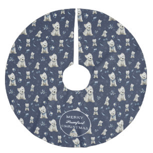 Falda Para El Árbol De Navidad De Poliéster Navidad Westie Blanca