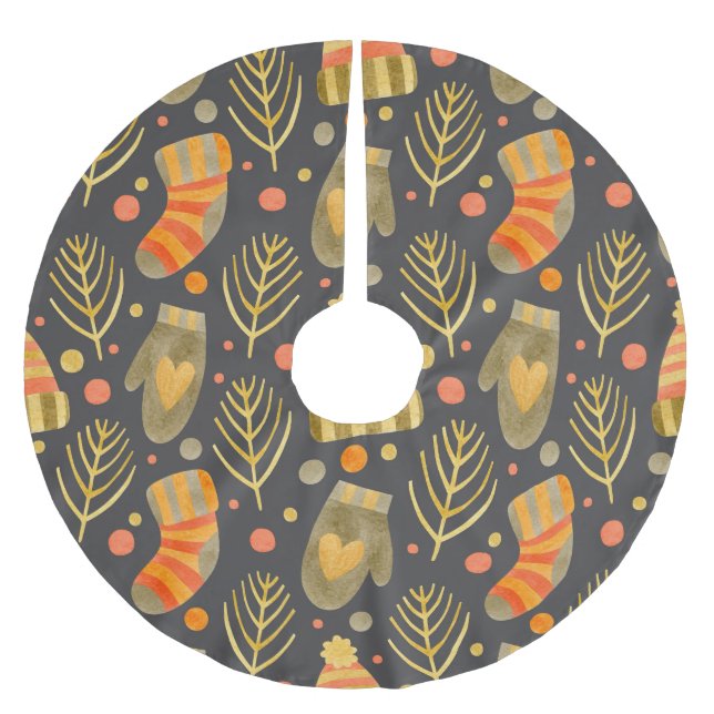 Falda Para El Árbol De Navidad De Poliéster Navidades acuarelas: Patrón festivo sin foco. (Anverso)