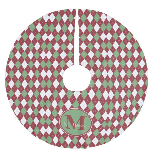 Falda Para El Árbol De Navidad De Poliéster Navidades Argyle Monogram Tree Skirt (Anverso)
