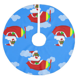 Falda Para El Árbol De Navidad De Poliéster navidades aviator avión piloto negro santa nube