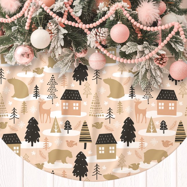 Falda Para El Árbol De Navidad De Poliéster Navidades Bear Village Black Gold Modern (Subido por el creador)
