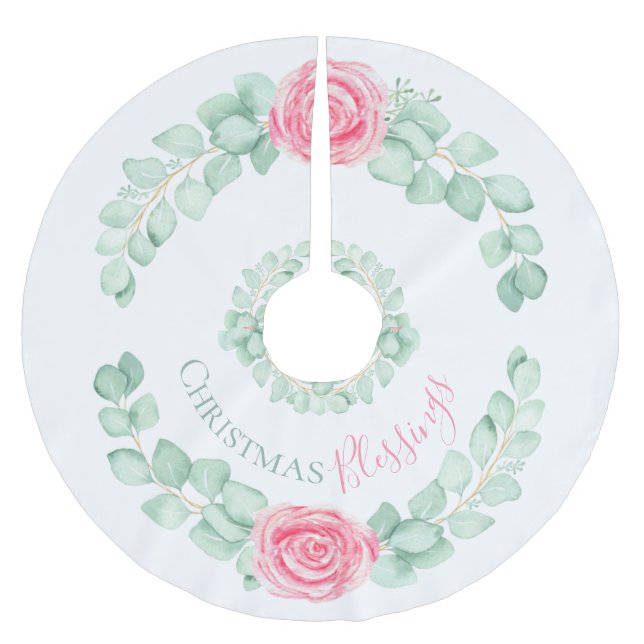 Falda Para El Árbol De Navidad De Poliéster Navidades bendiciendo la acuarela del eucalipto fl (Anverso)