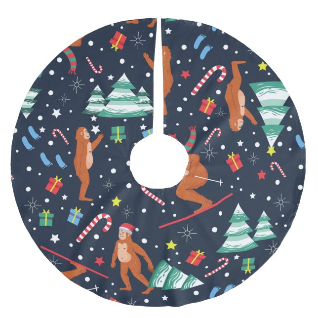 Falda Para El Árbol De Navidad De Poliéster navidades bigfoot sasquatch santa yeti (Anverso)
