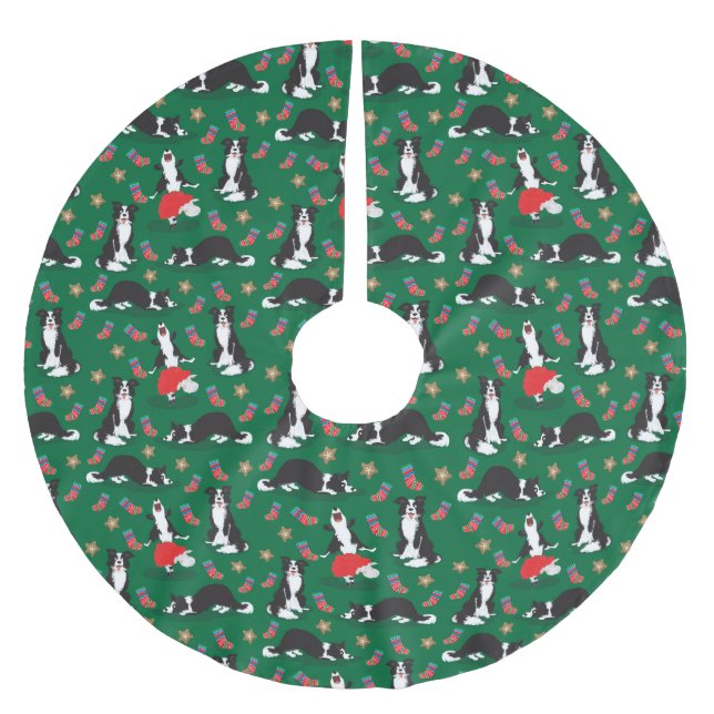 Falda Para El Árbol De Navidad De Poliéster Navidades borde verde de Collie (Anverso)