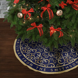 FALDA PARA EL ÁRBOL DE NAVIDAD DE POLIÉSTER NAVIDADES CLASSY GOLD Y NAVY AZUL DAMASK PERSONALI