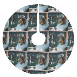 Falda Para El Árbol De Navidad De Poliéster Navidades Collie en la ventana